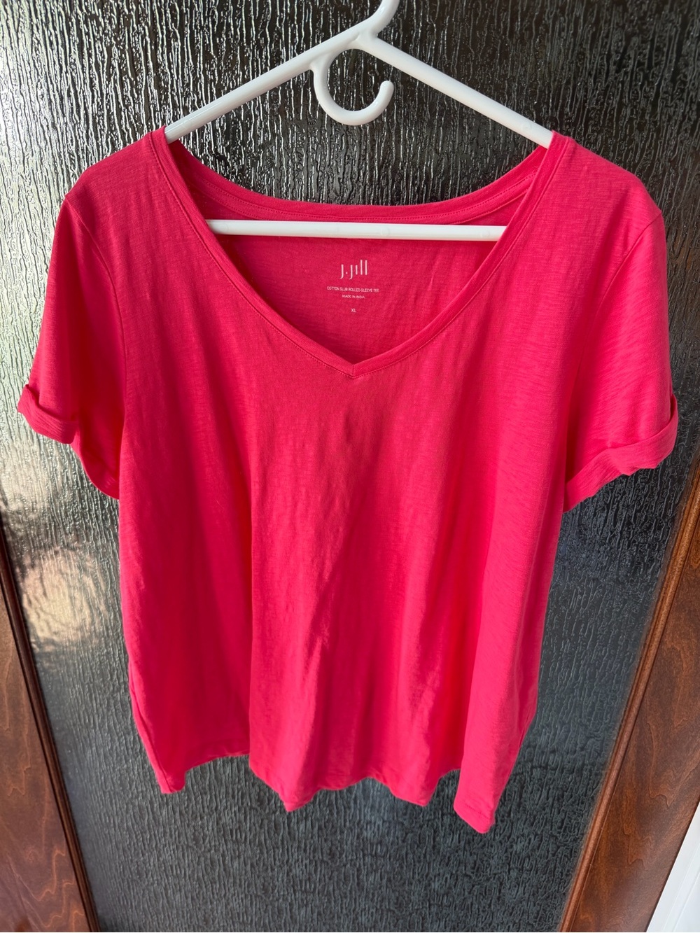 J. Jill Hot Pink V-Neck Short Sleeve Tee